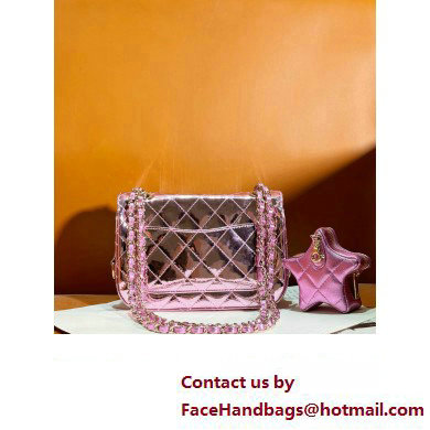 chanel Mirror Calfskin, Calfskin  &  Gold-Tone Metal Mini Flap Bag  &  Star Coin Purse AS4646 Metallic Light Purple 2024